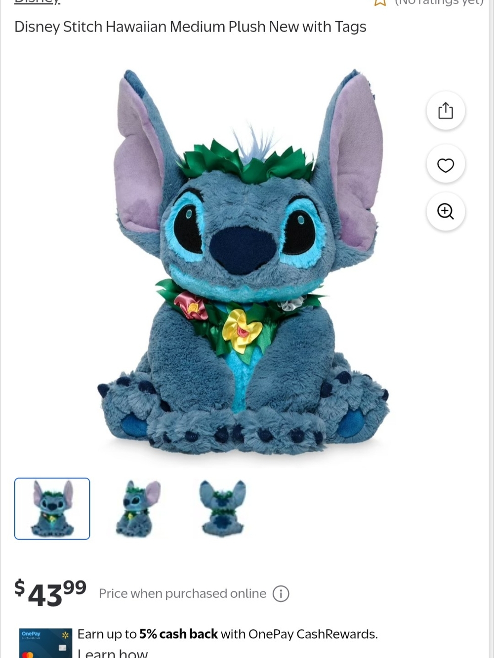 Disney Blue Stitch Plush with Flower Lei